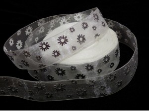 Органза "Сріблясті ромашки", 2,5 см, БІЛА